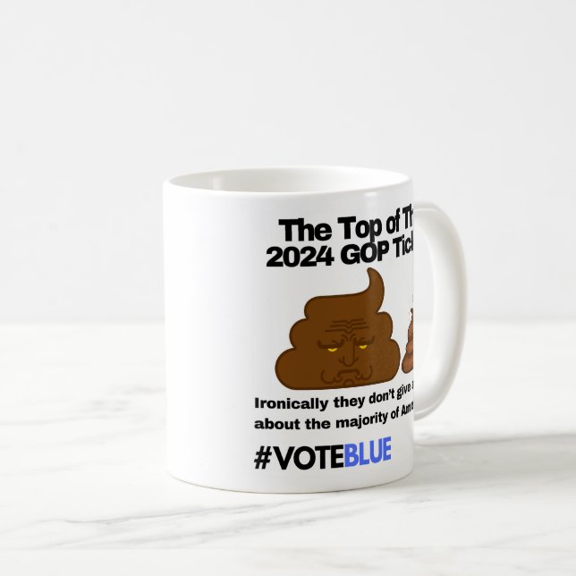 Mug Vote Blue 2024 : Conception Emoji Poop Anti-Trump (Devant droit)