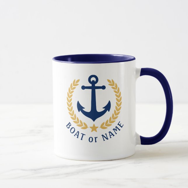 Mug Votre bateau ou nom Ancre Gold Style Laurel Blue (Droite)