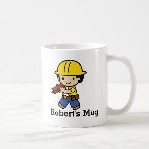 Mug Votre nom Builder Garçon en Casquette dur Jaune