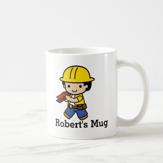 Mug Votre nom Builder Garçon en Casquette dur Jaune (Droite)