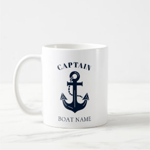 Mug Votre nom de bateau Ancre Bleue Capitaine