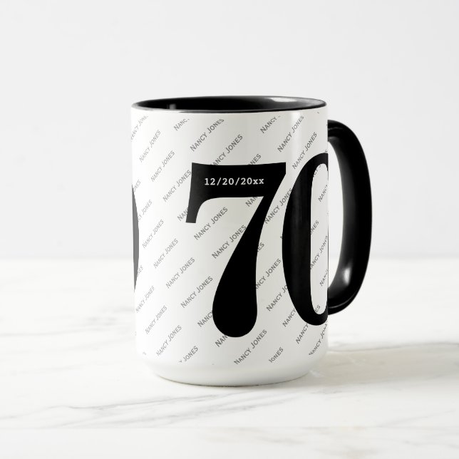 Mug Votre nom Motif - Noir & Blanc - Bold 70 (Devant droit)