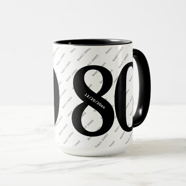 Mug Votre nom Motif - Noir & Blanc - Bold 80 (Devant droit)