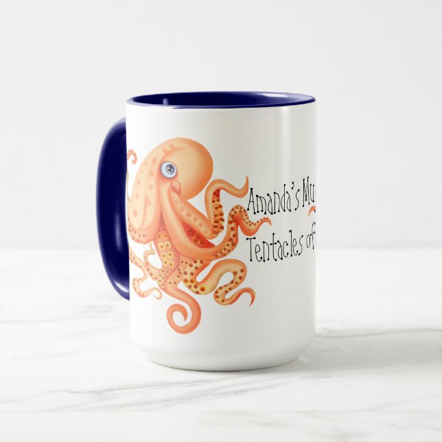Mug Votre nom tentacules de pieuvre orange mignonne (Devant gauche)