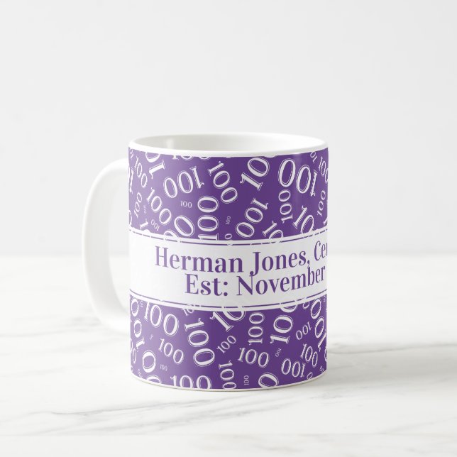 Mug Votre texte : 100e anniversaire Numéro Motif pourp (Devant gauche)