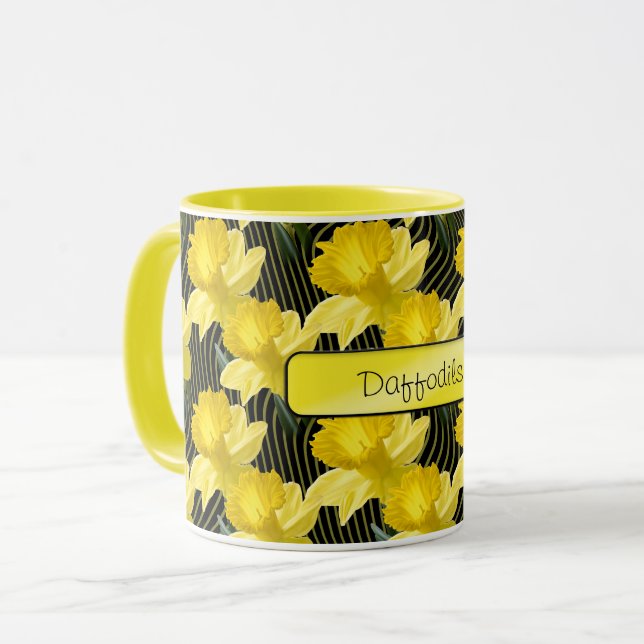 Mug 'Votre texte : Jaune Daffodils Motif photo florale (Devant gauche)