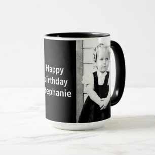 Mug Votre Texte Photo Joyeux Anniversaire Simple Noir/