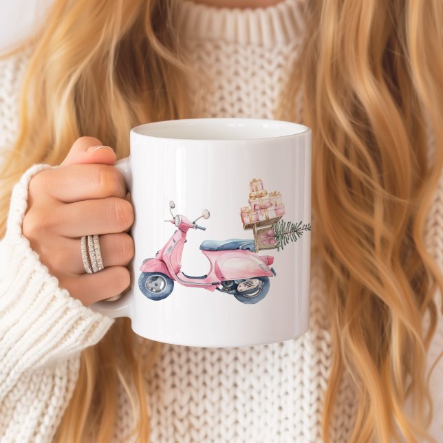 Mug Voyage shopping de Noël Vespa rose (Pink Vespa Christmas Shopping Trip Mug)
