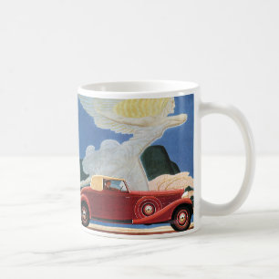 Mug Voyage Vintage, Voiture Rouge Ancienne avec Femme 