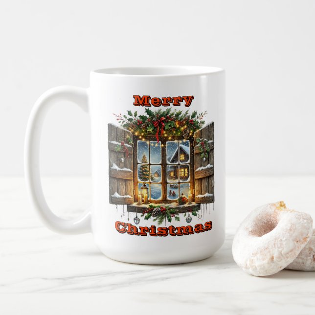 Mug Vue calme du crépuscule de Noël (Avec donut)