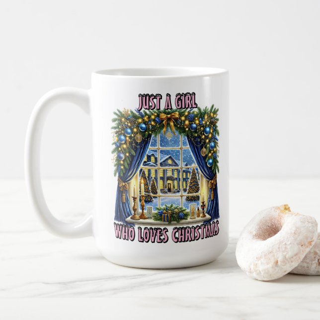 Mug Vue de la fenêtre Festive Noël (Avec donut)