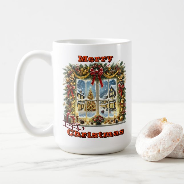 Mug Vue Fenêtre Festive Avec Neige (Avec donut)