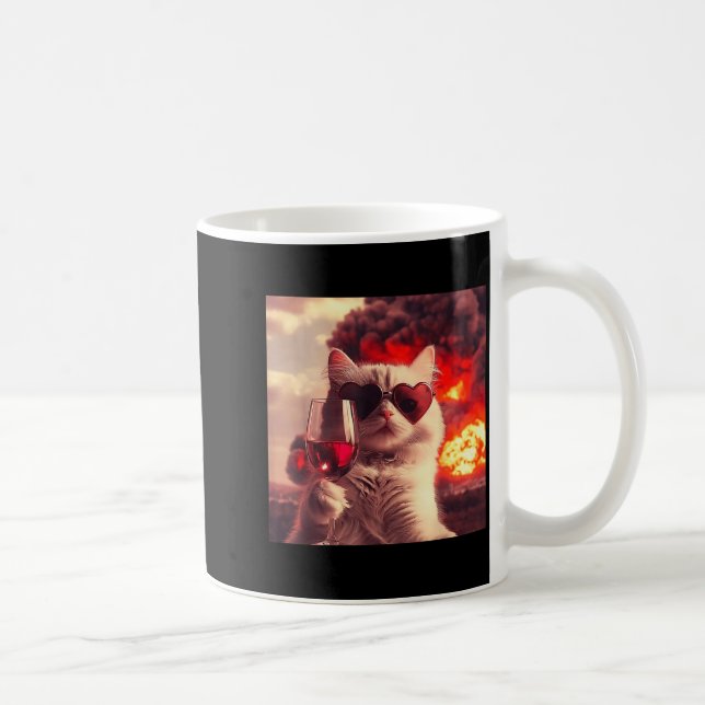 Mug Wacky Cat Holding Wine Selfi With Fire Funny Sungl (Droite)