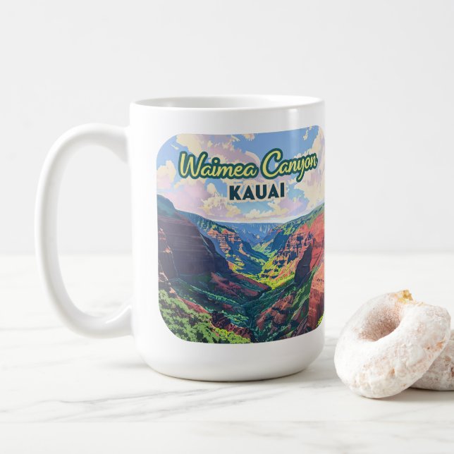 Mug Waimea Canyon Kauai Hawaii Paysage Rétro (Avec donut)