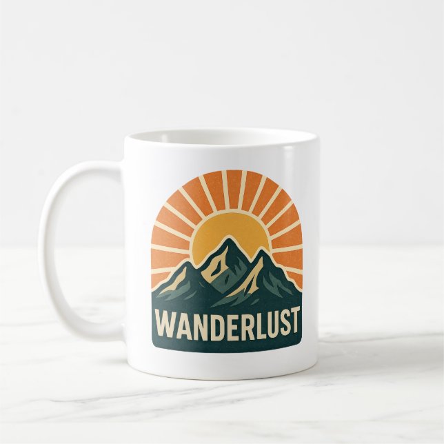 Mug Wanderlust Retro Blue Mountain Sunrise Nature Art (Gauche)
