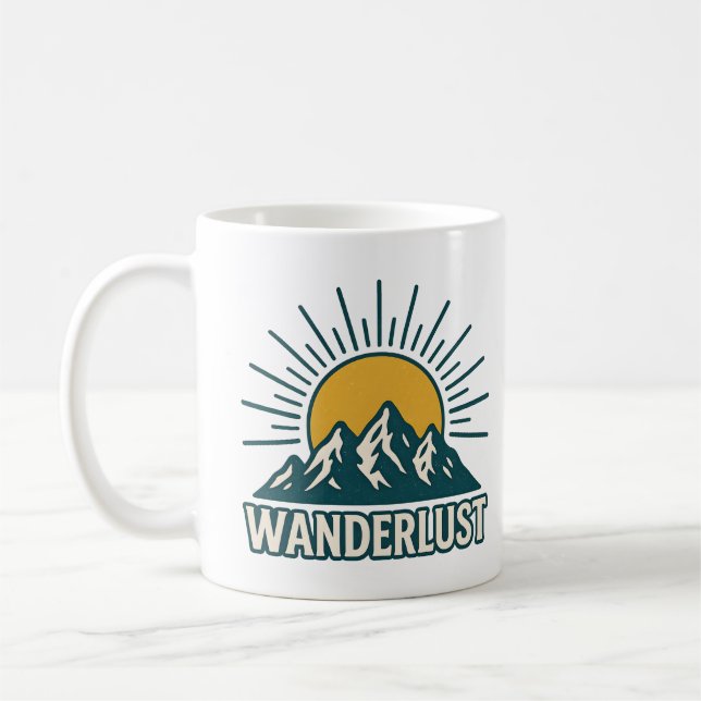 Mug Wanderlust Retro Teal Mountain Sunrise | Hiking (Gauche)