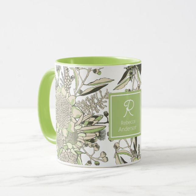 Mug Waratah & Gumnut Eucalyptus - Vert Et Blanc (Devant gauche)