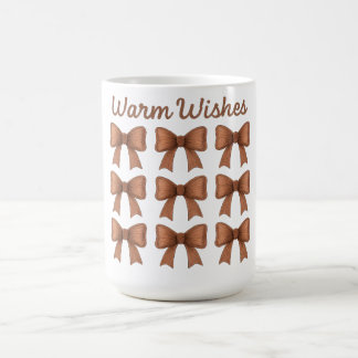 Mug Warm Wishes Brown Bows Coquette Cottagecore Gift