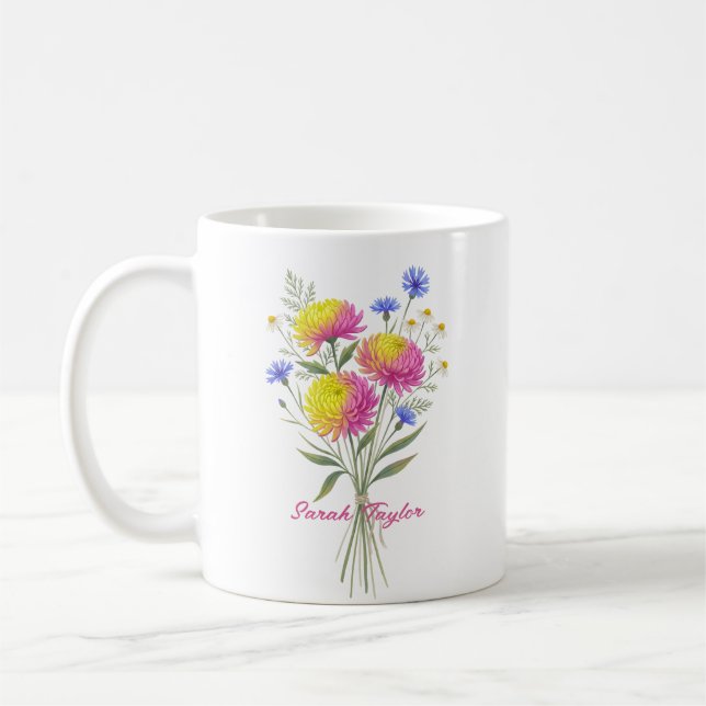 Mug Watercolor Birth Flower Chrysanthemum Custom (Gauche)