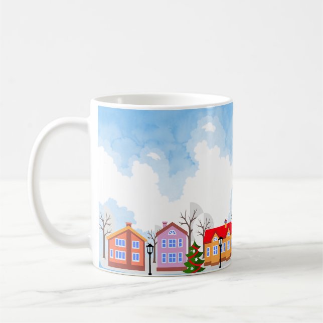 Mug Watercolor Blue Sky Banlieues à Noël (Gauche)