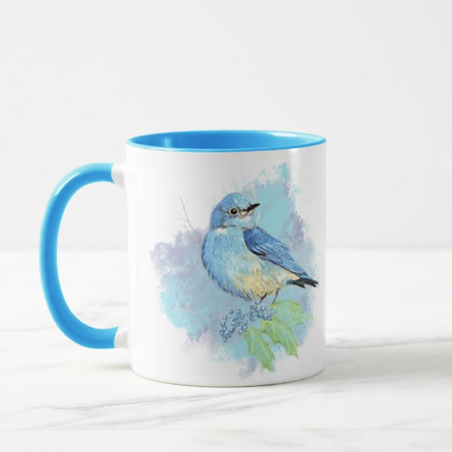 Mug Watercolor Bluebird Pretty Blue Garden Bird Art (Gauche)