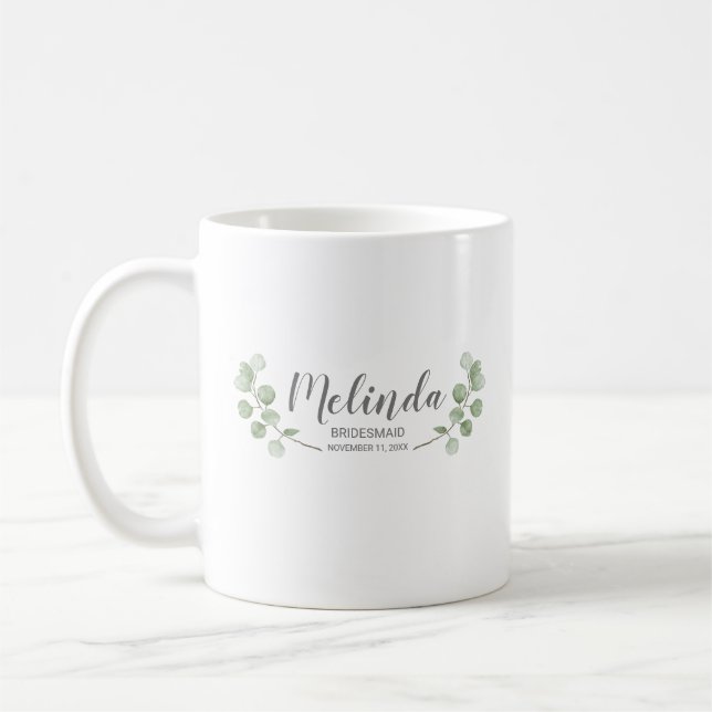 Mug Watercolor Eucalyptus Personalized Bridesmaid Name (Gauche)