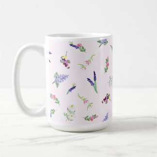 Mug Watercolor Flowers on Pale Pink Lacy Texture