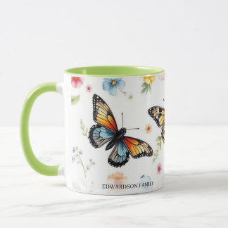 Mug Watercolor garden flowers pattern family name
