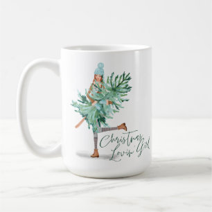 Mug Watercolor Girl tenant À feuillage persistant sapi