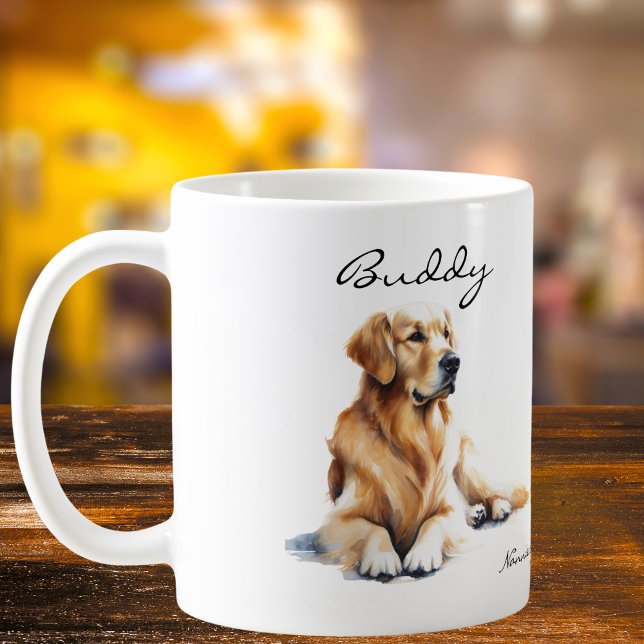Mug Watercolor  Golden Retriever  Personalize (A close look at the design.)