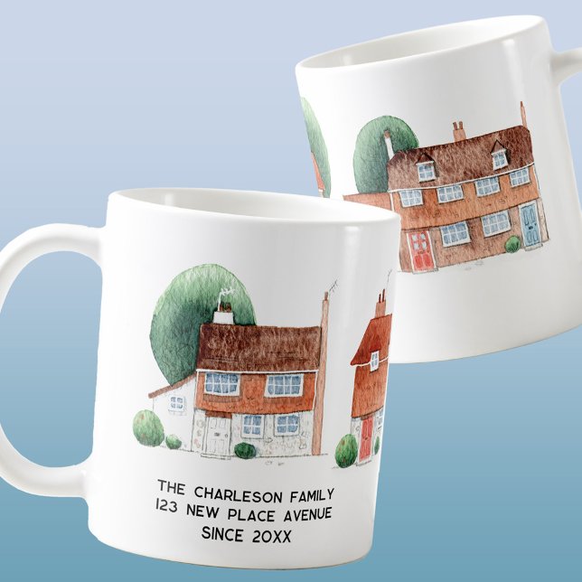 Mug Watercolor House New Home Personalized (Traditional watercolor houses and cottages personalized custom text mug)