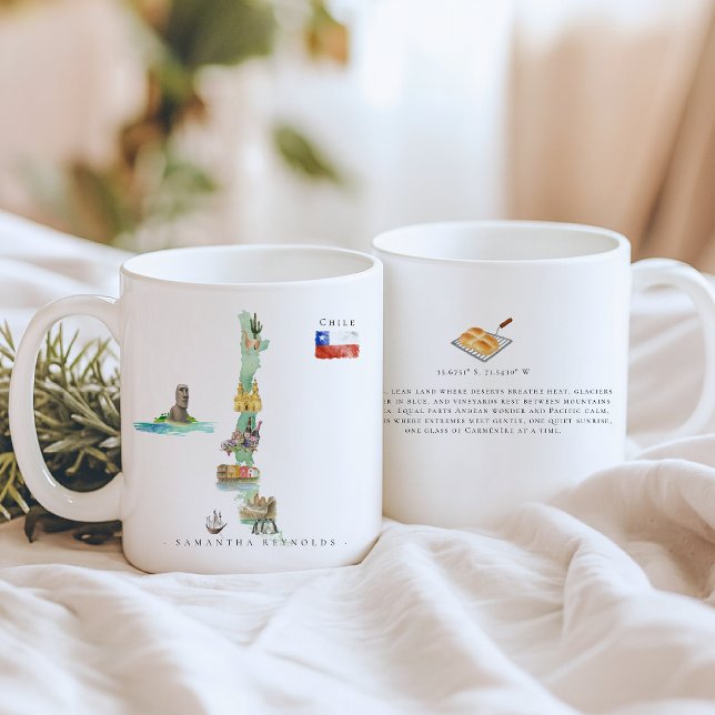 Mug Watercolor Illustrated Map Chile | Monogram (Créateur téléchargé)