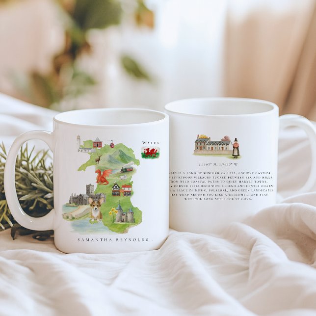 Mug Watercolor Illustrated Map Wales | Monogram (Créateur téléchargé)