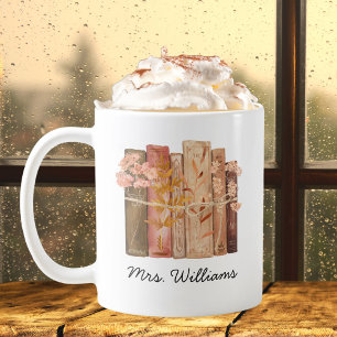 Mug Watercolor Livre Flower Brown rose jour enseignant