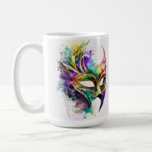 MUG WATERCOLOR MARDI GRAS MASQUES & FEATHERS