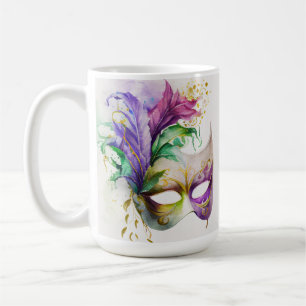 MUG WATERCOLOR MARDI GRAS MASQUES & FEATHERS