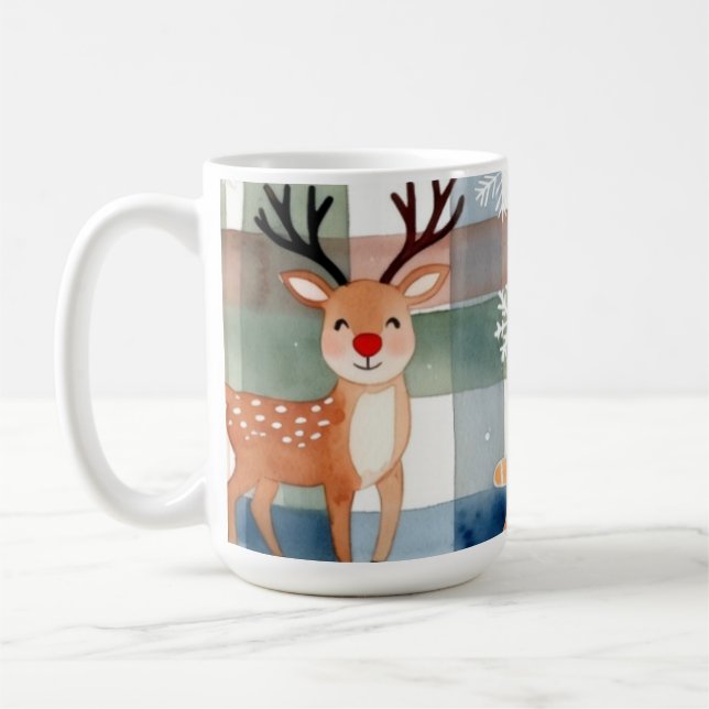 Mug Watercolor Reindeer Gingerbread Man Snowflake Tree (Gauche)
