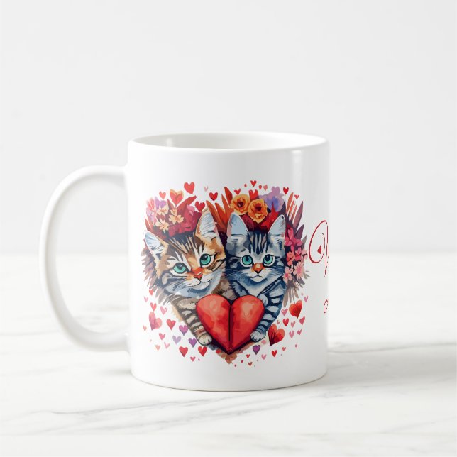 Mug Watercolor Valentines cats with love (Gauche)