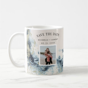 Mug Watercolor Waves Coastal Enregistrer La Date Photo
