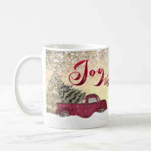 Mug Watercolor Winter scène rouge camion Joy Holiday