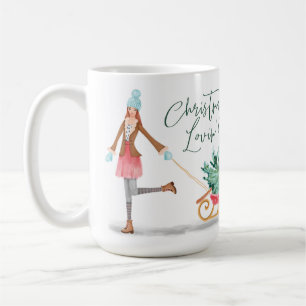 Mug Waterolor Christmas Lovin' Girl Pulling Sleigh