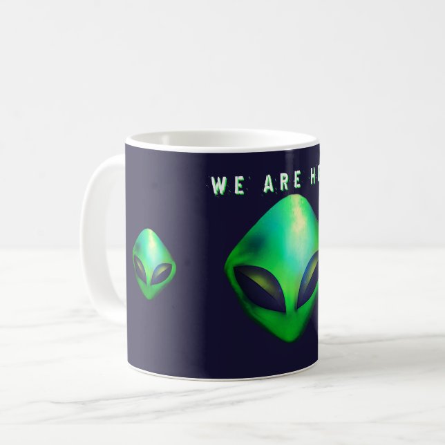 Mug "We Are Here" Green Alien head (Devant gauche)