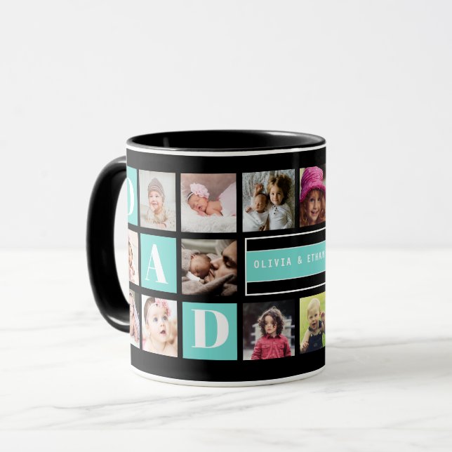 Mug We Love You Dad 16 Family Photo Collage Turquoise  (Devant gauche)
