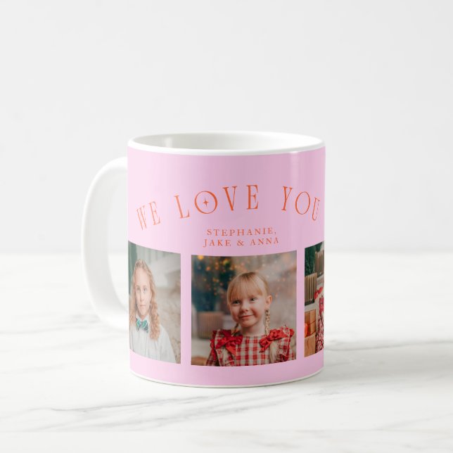 Mug We Love You Grandma 4-Photo Orange Pink (Devant gauche)