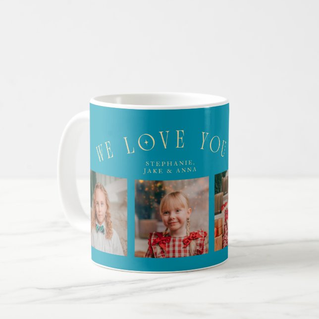 Mug We Love You Grandpa 4-Photo Aqua Blue (Devant gauche)