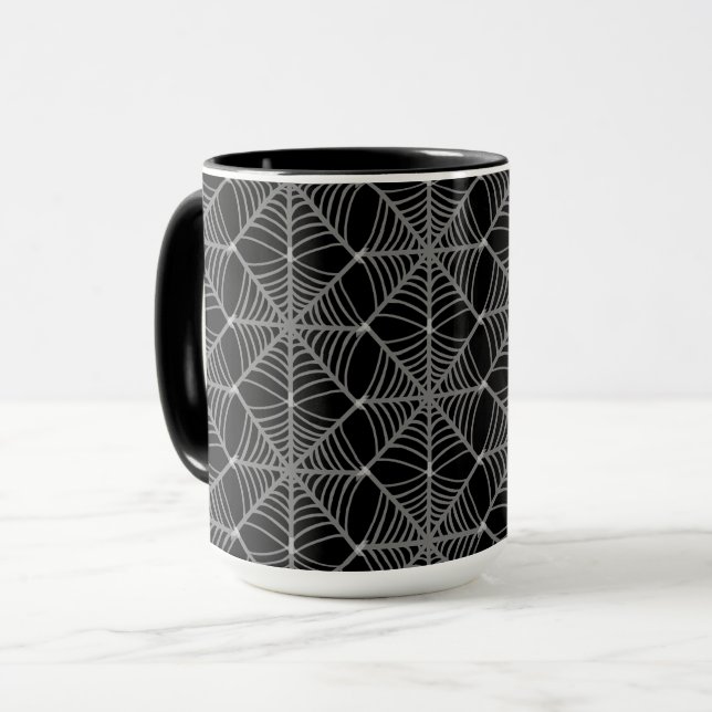 Mug Webs d'araignée d'Halloween noir et blanc (Devant gauche)