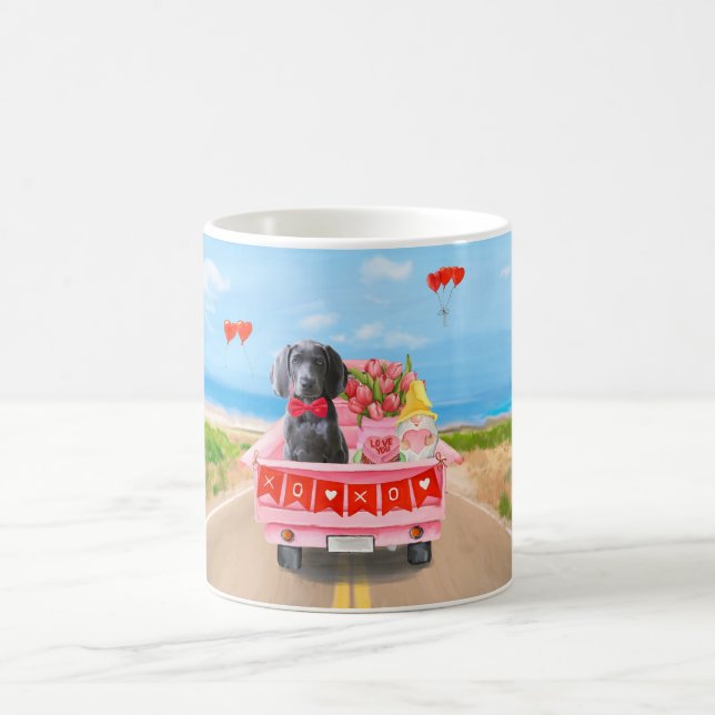 Mug Weimaraner Chien Valentine's Day Coeurs de camion (Centre)