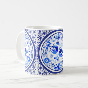 Mug Weimaraners, Lapins et Oiseaux Otomi Bleu & Blanc 