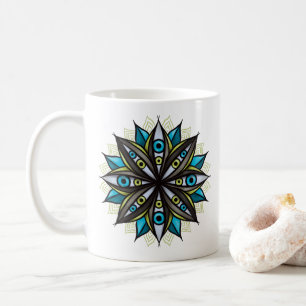 Mug Weird Eyes Mandala Art - Trippy Flower Blue Green
