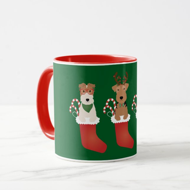 Mug Welsh Wire Fox Terrier Chiens Noël (Devant gauche)